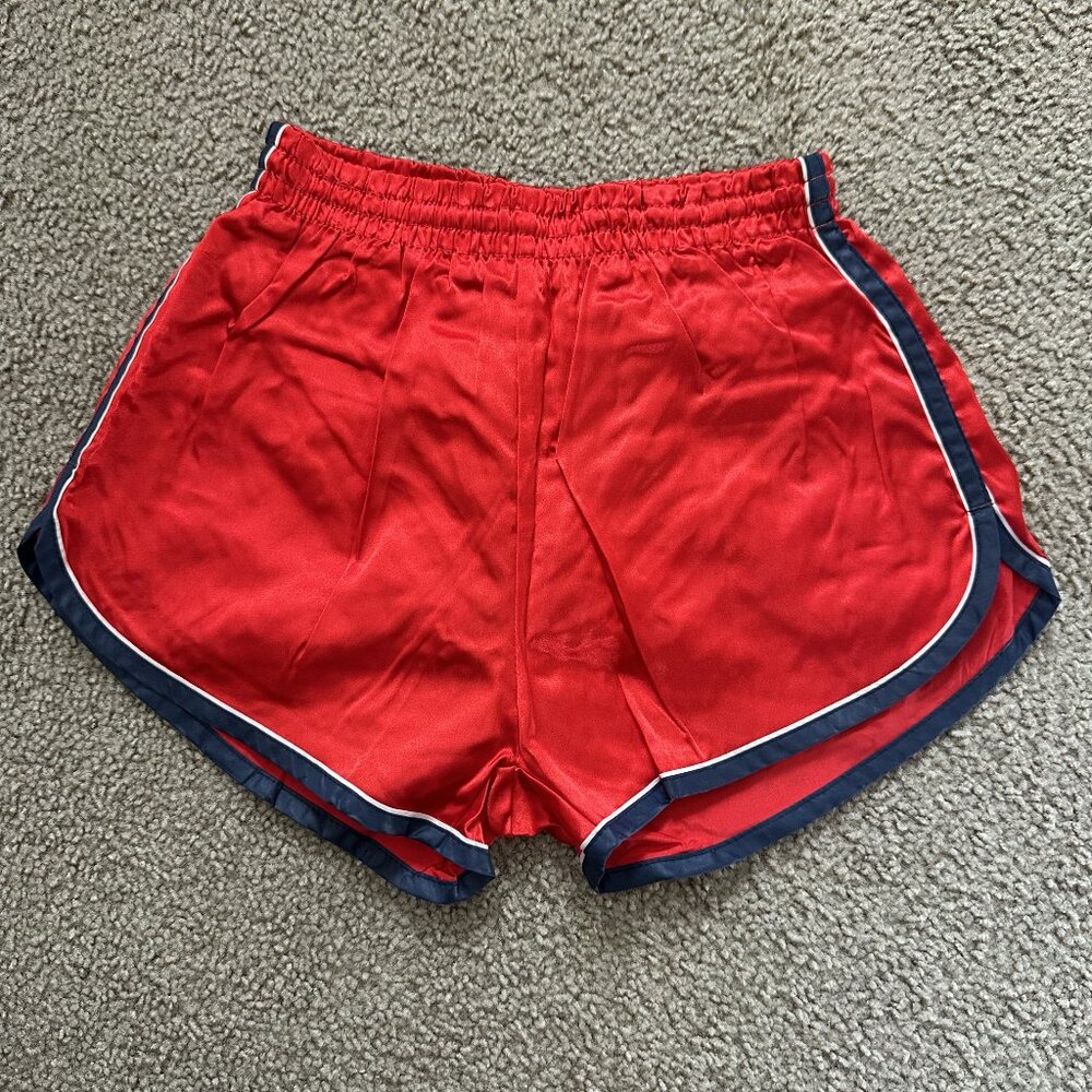 Red nylon shorts vintage style